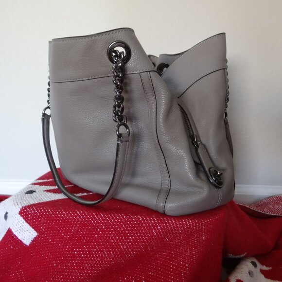 Coach Grey Leather Turnlock Edie Shoulder Bag - Picture 4 of 5